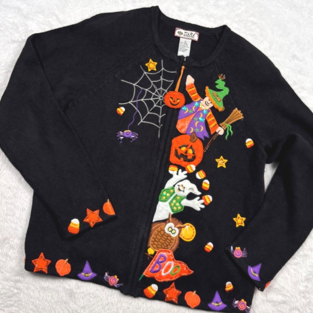 Tiara International Halloween Cardgian Women S Black Pumpkin Ghost Spooky Boo
